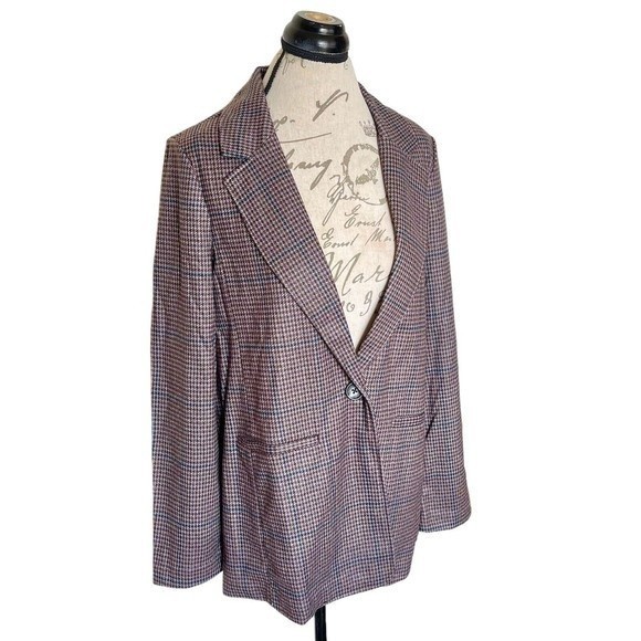 Sanctuary Daily Oxford Blazer Jacket Medium Single Button Plaid Preppy Workday - Picture 4 of 15
